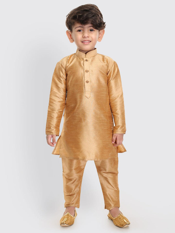 VASTRAMAY SISHU Boys Rose Gold Silk Blend Kurta Pyjama Set - Uboric