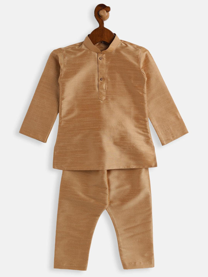 VASTRAMAY SISHU Boys Rose Gold Silk Blend Kurta Pyjama Set - Uboric