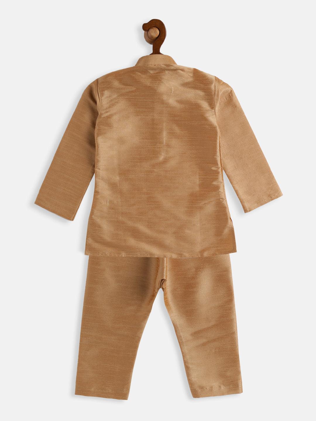 VASTRAMAY SISHU Boys Rose Gold Silk Blend Kurta Pyjama Set - Uboric