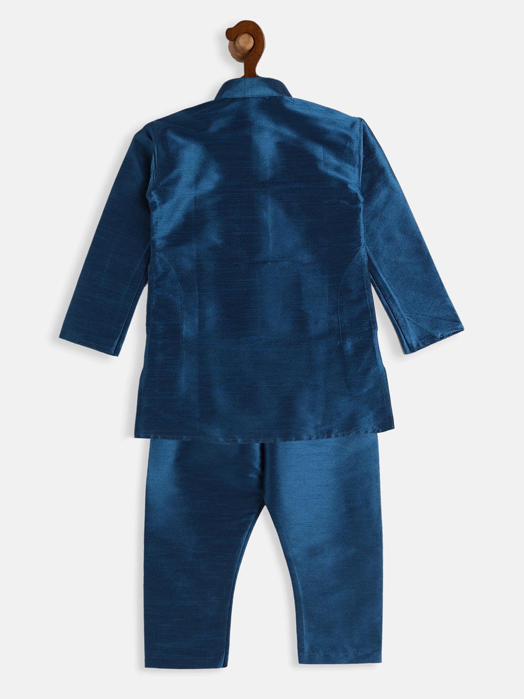 VASTRAMAY SISHU Boys Turquoise Silk Blend Kurta Pyjama Set - Uboric