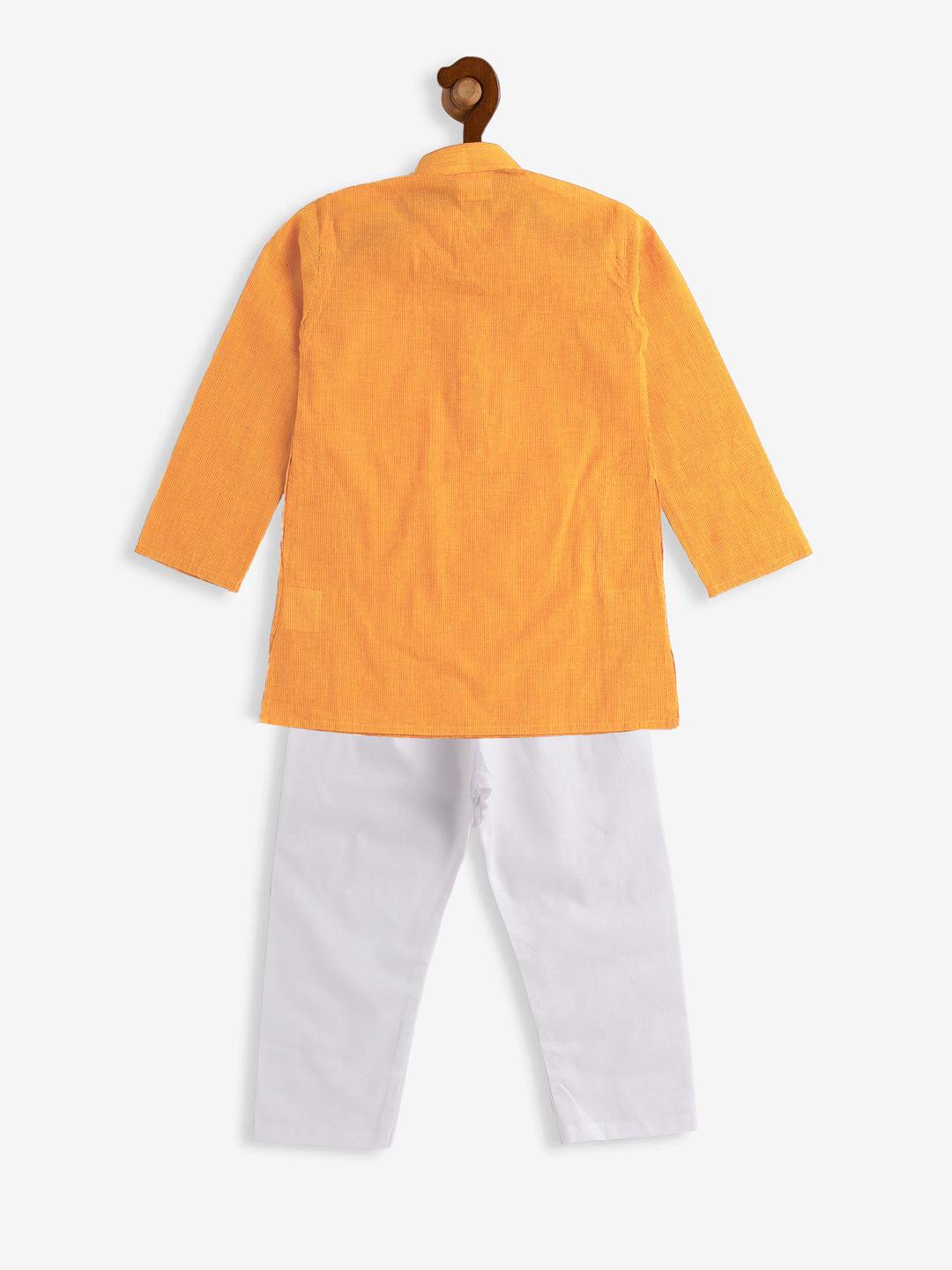 VASTRAMAY SISHU Boys Yellow and White Pure Cotton Kurta Pyjama Set - Uboric