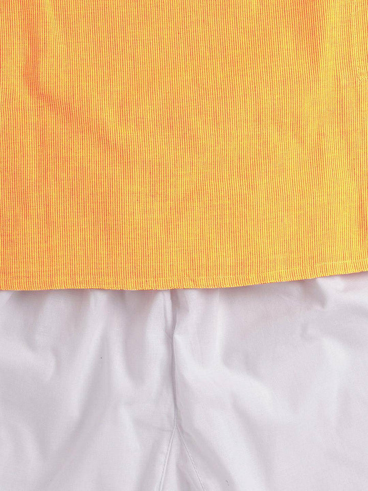 VASTRAMAY SISHU Boys Yellow and White Pure Cotton Kurta Pyjama Set - Uboric