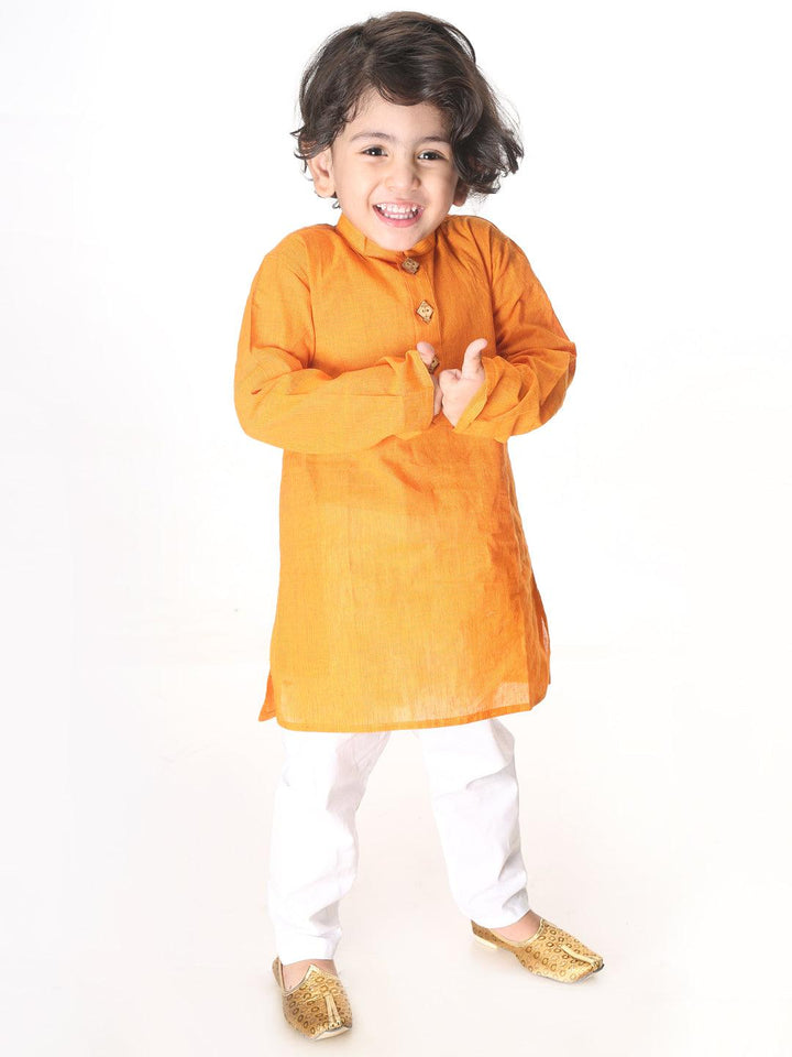 VASTRAMAY SISHU Boys Yellow and White Pure Cotton Kurta Pyjama Set - Uboric