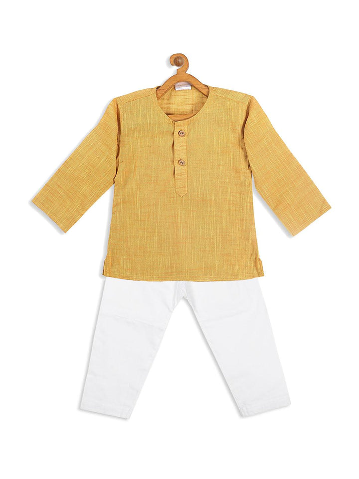 VASTRAMAY SISHU Boys' Yellow Cotton Kurta and White Pyjama Set - Uboric