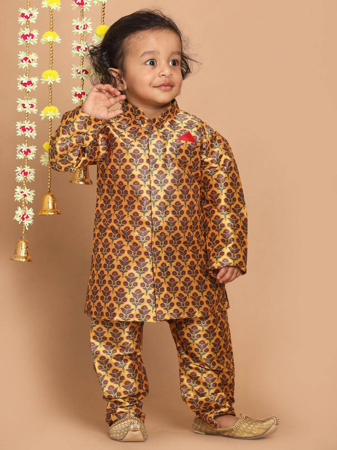 VASTRAMAY SISHU Boys Yellow Floral Printed Kurta And Pyjama Set - Uboric