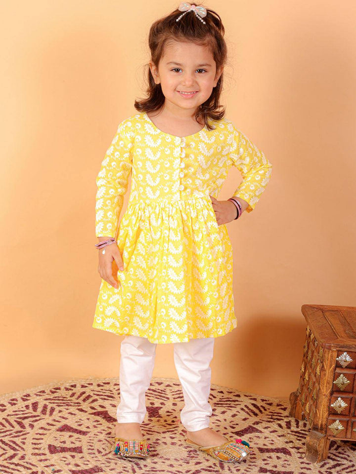 VASTRAMAY SISHU Girl's Mustared Chikankari Kurta Pyjama Set - Uboric