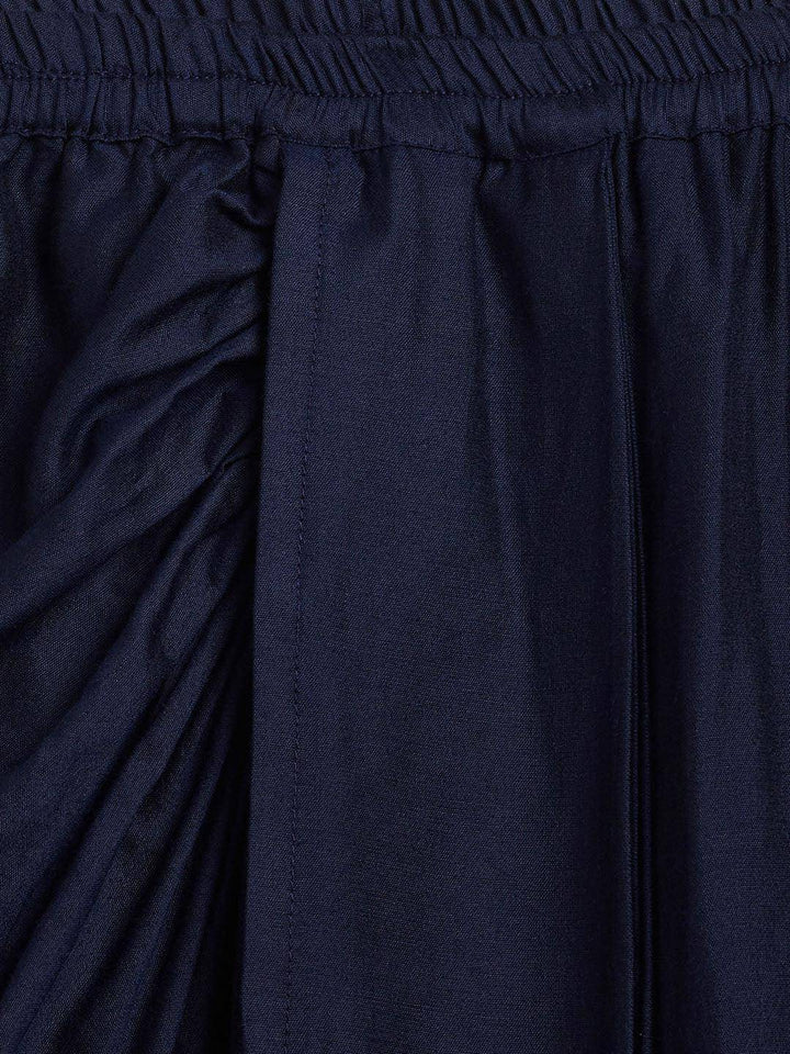 VASTRAMAY SISHU Girl's Navy Blue Draped Skirt With Crop Top - Uboric