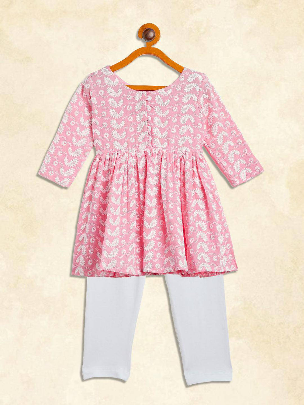 VASTRAMAY SISHU Girl's Pink And White Chikankari Kurta Pyjama Set - Uboric