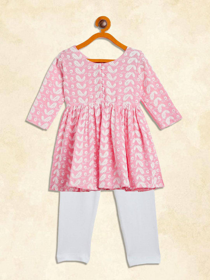 VASTRAMAY SISHU Girl's Pink And White Chikankari Kurta Pyjama Set - Uboric