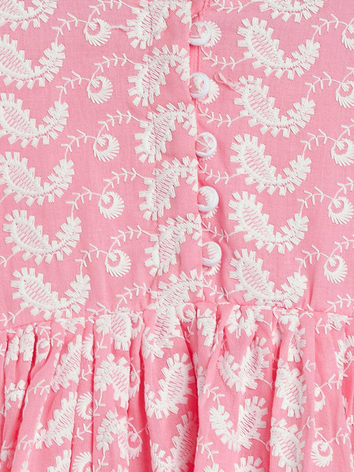 VASTRAMAY SISHU Girl's Pink And White Chikankari Kurta Pyjama Set - Uboric