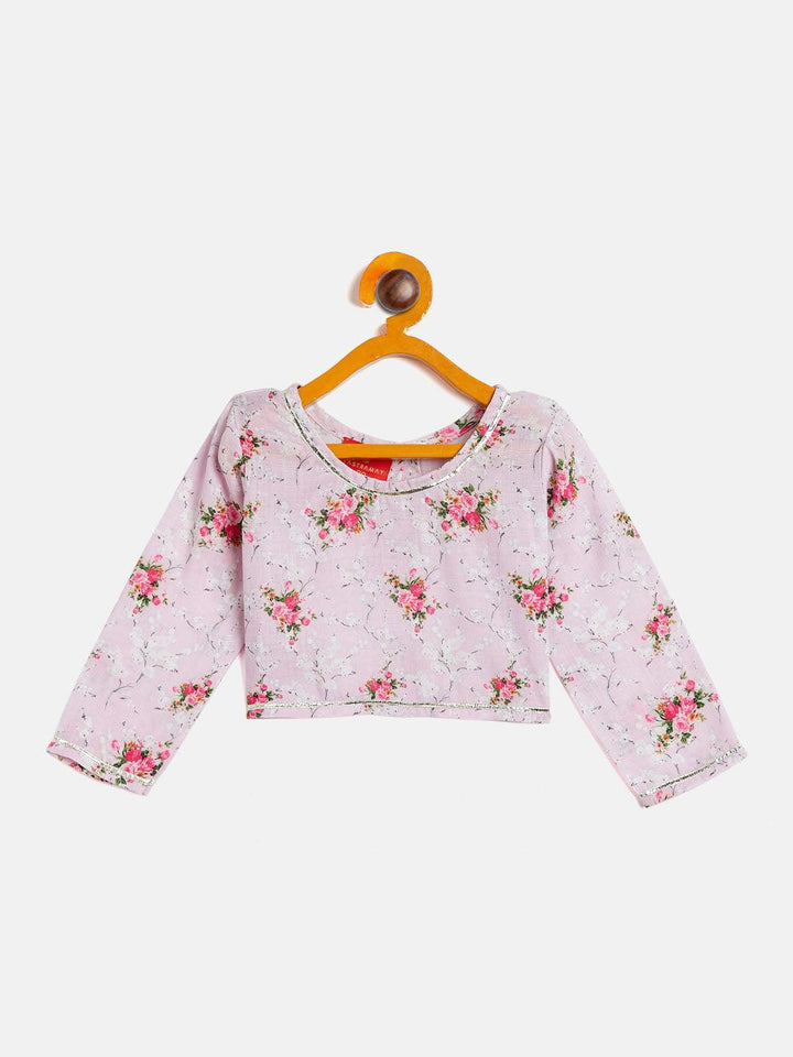 VASTRAMAY SISHU Girl's Printed Linen Crop Top And Ruffle Skirt Set - Uboric