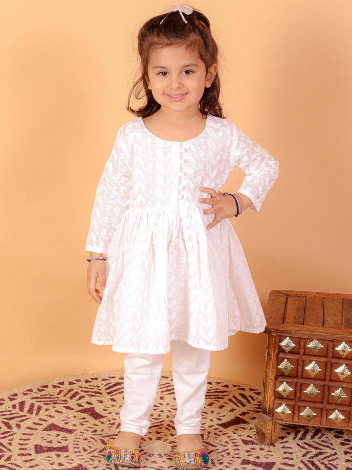 VASTRAMAY SISHU Girl's White Chikankari Kurta Pyjama Set - Uboric