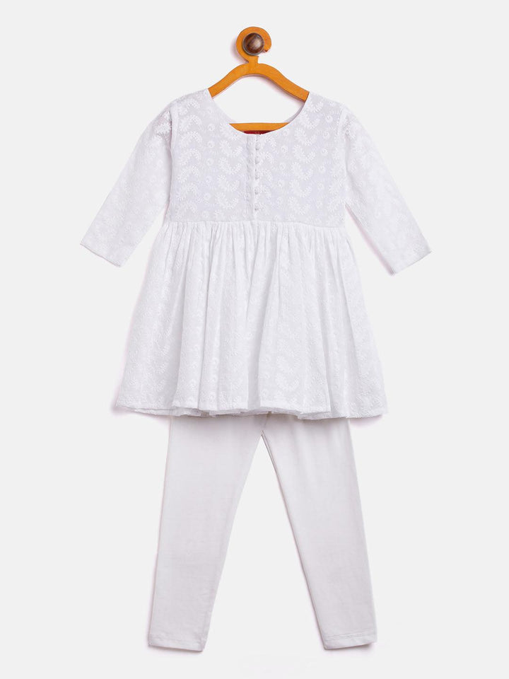 VASTRAMAY SISHU Girl's White Chikankari Kurta Pyjama Set - Uboric