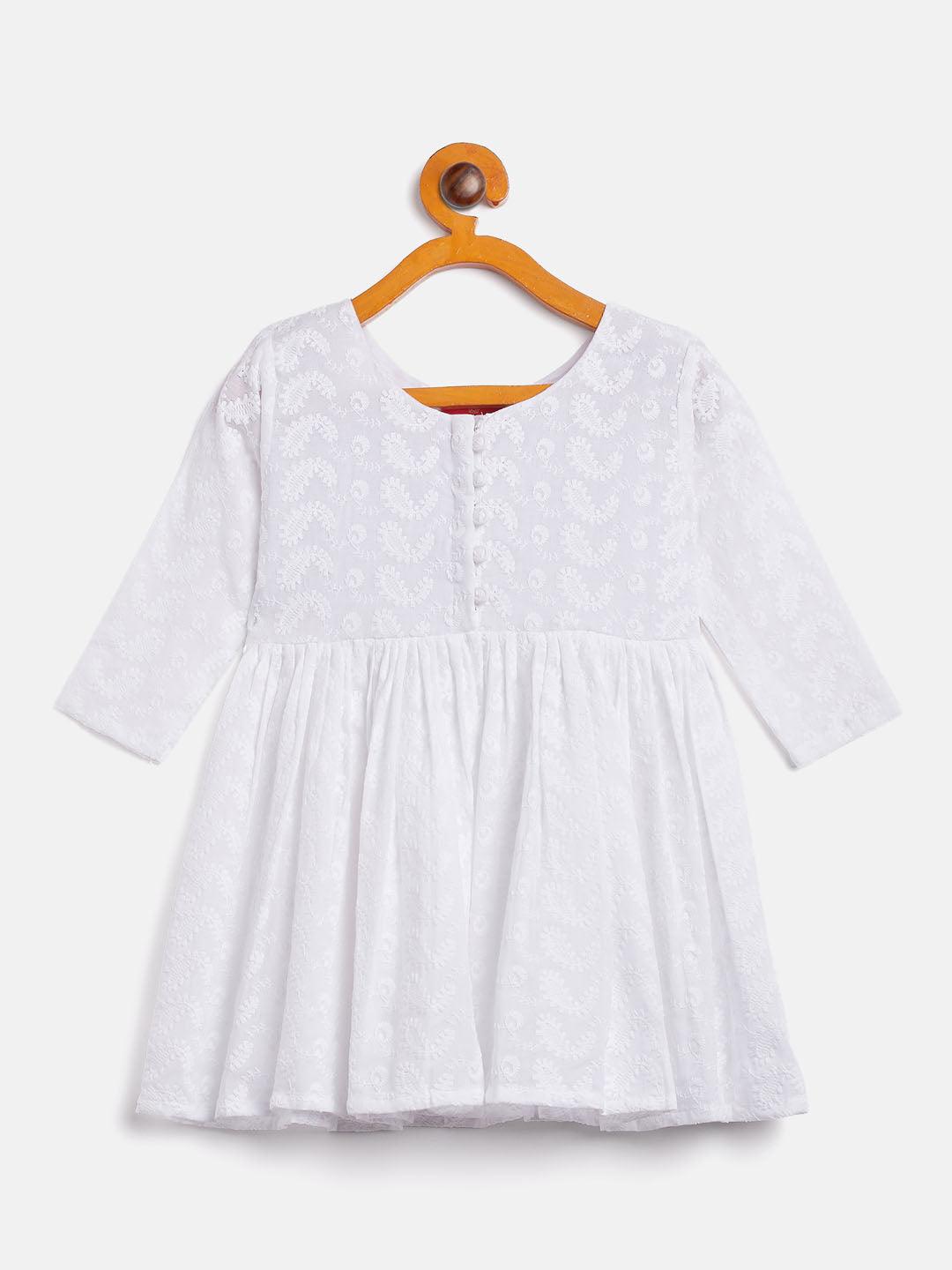 VASTRAMAY SISHU Girl's White Chikankari Kurta Pyjama Set - Uboric