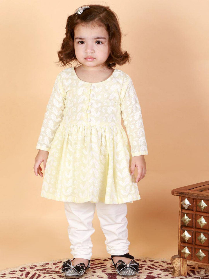 VASTRAMAY SISHU Girl's Yellow And White Chikankari Kurta Pyjama Set - Uboric