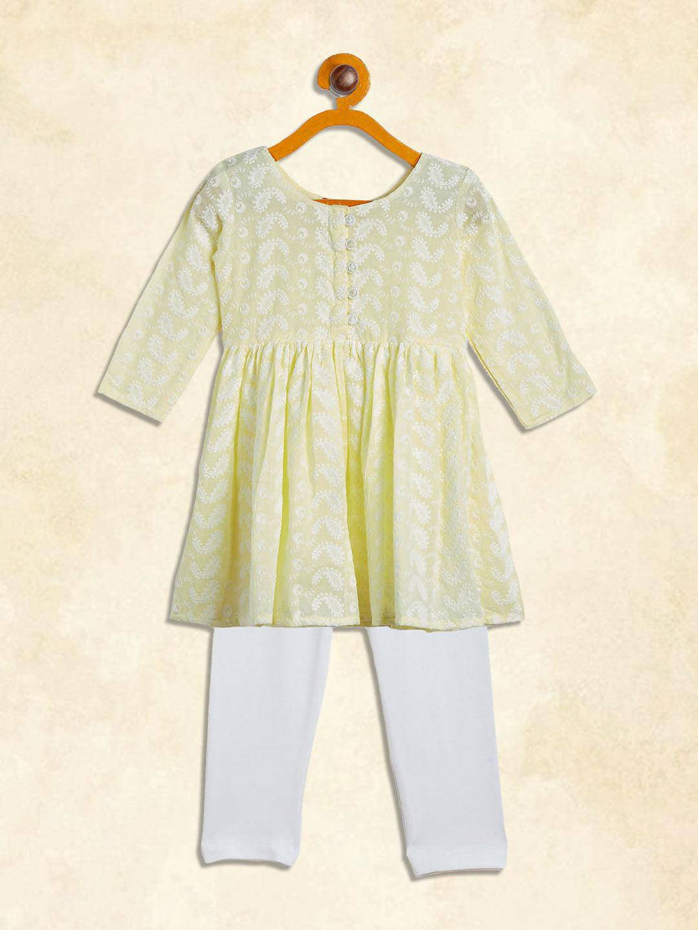 VASTRAMAY SISHU Girl's Yellow And White Chikankari Kurta Pyjama Set - Uboric