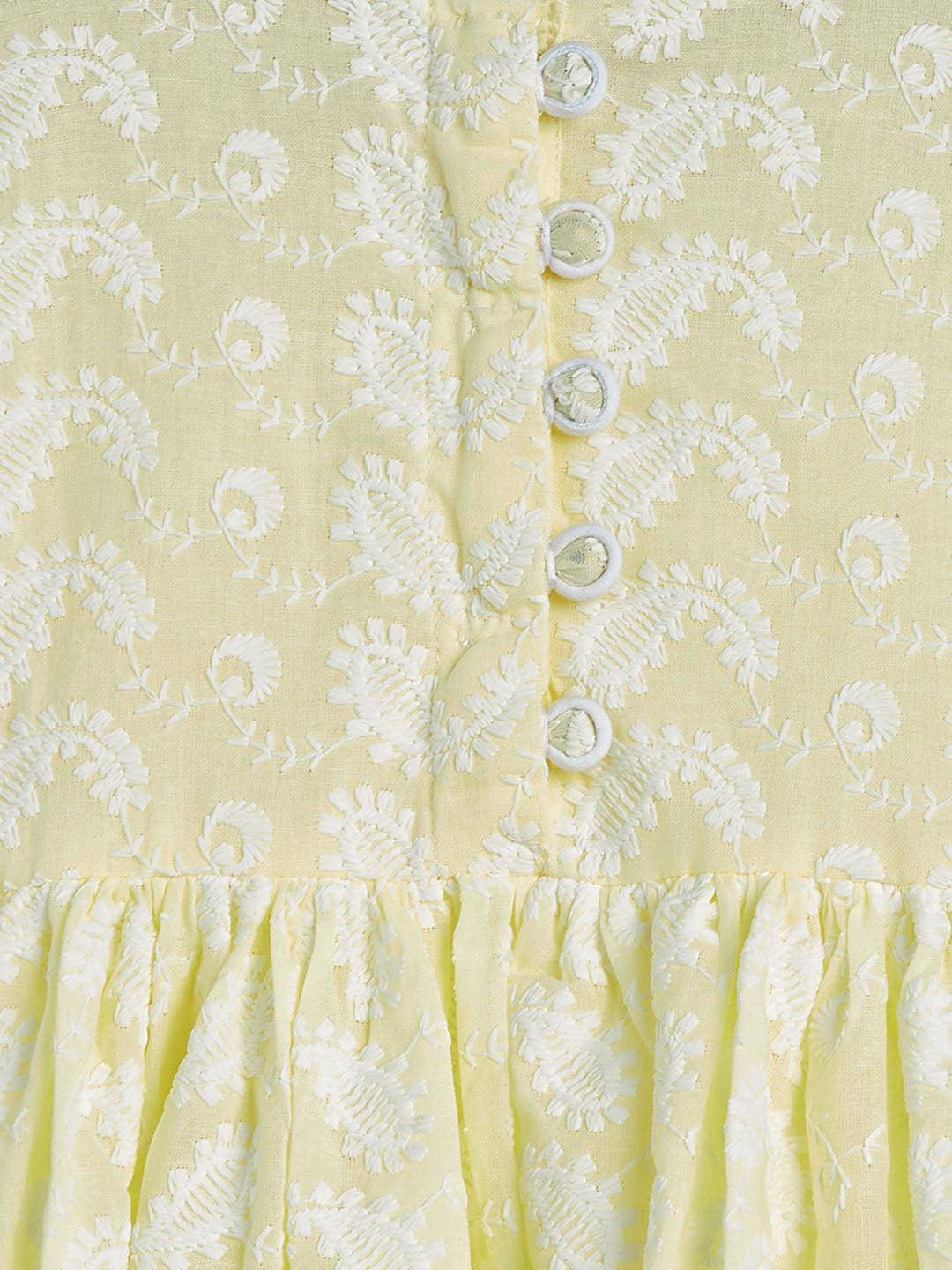 VASTRAMAY SISHU Girl's Yellow And White Chikankari Kurta Pyjama Set - Uboric