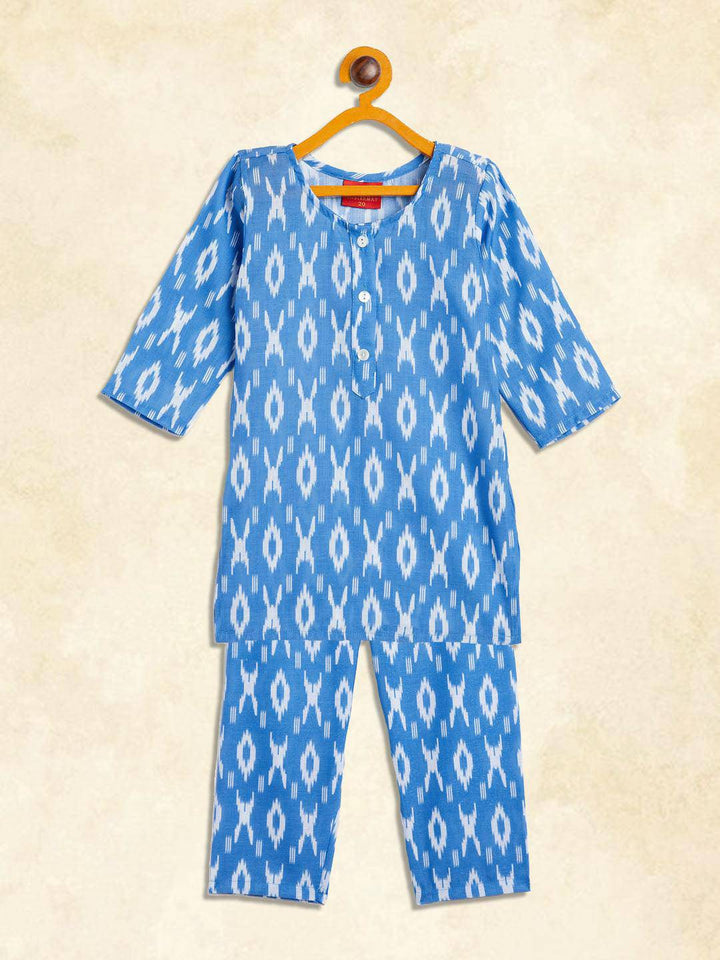 VASTRAMAY SISHU Girls' Aqua Blue Kurta And Straight Pant Set - Uboric