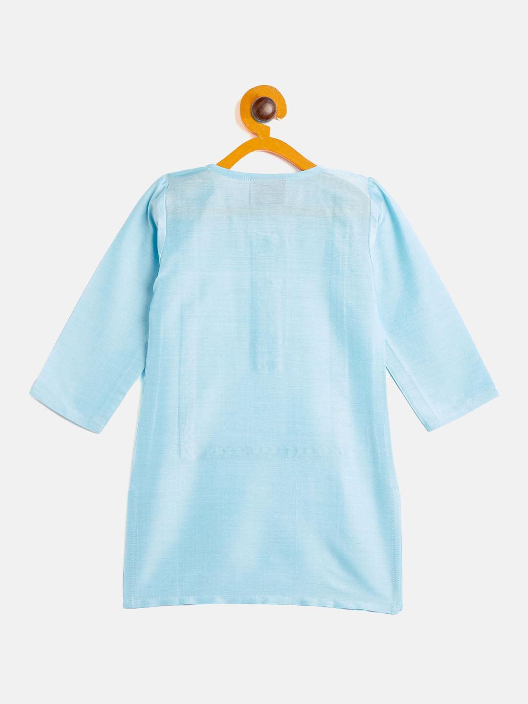 VASTRAMAY SISHU Girls' Aqua Blue Viscose Kurta And Straight Pant Set - Uboric