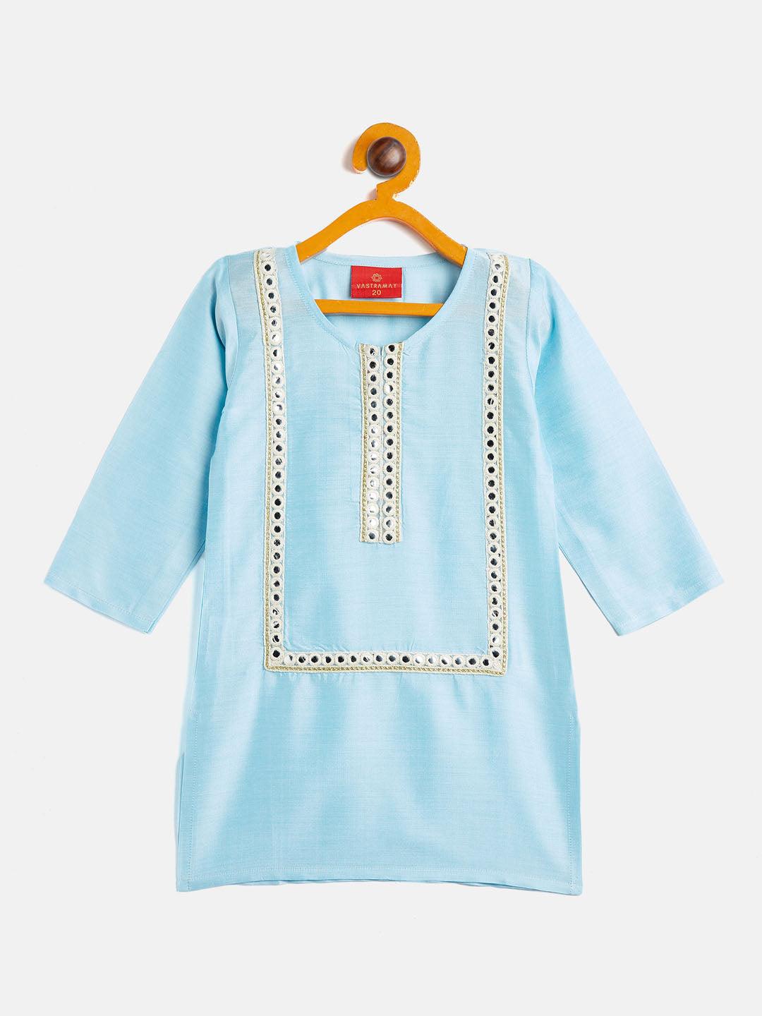 VASTRAMAY SISHU Girls' Aqua Blue Viscose Kurta And Straight Pant Set - Uboric