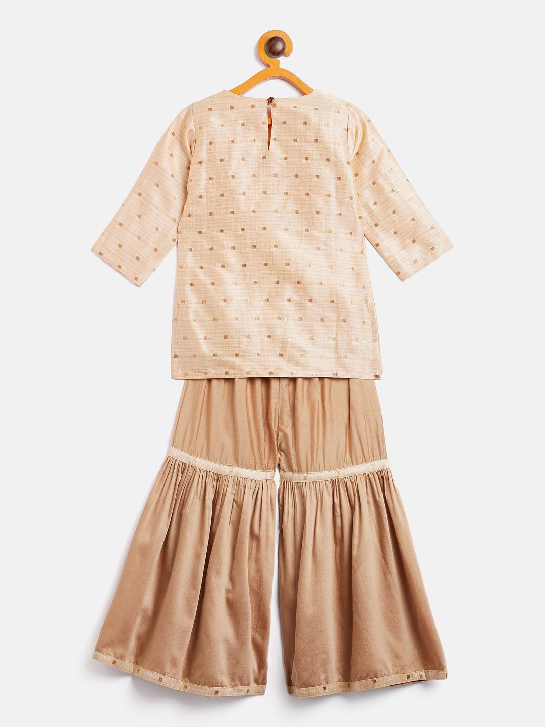 VASTRAMAY SISHU Girls' Gold Zari Kurta And Rose Gold Sharara Set - Uboric