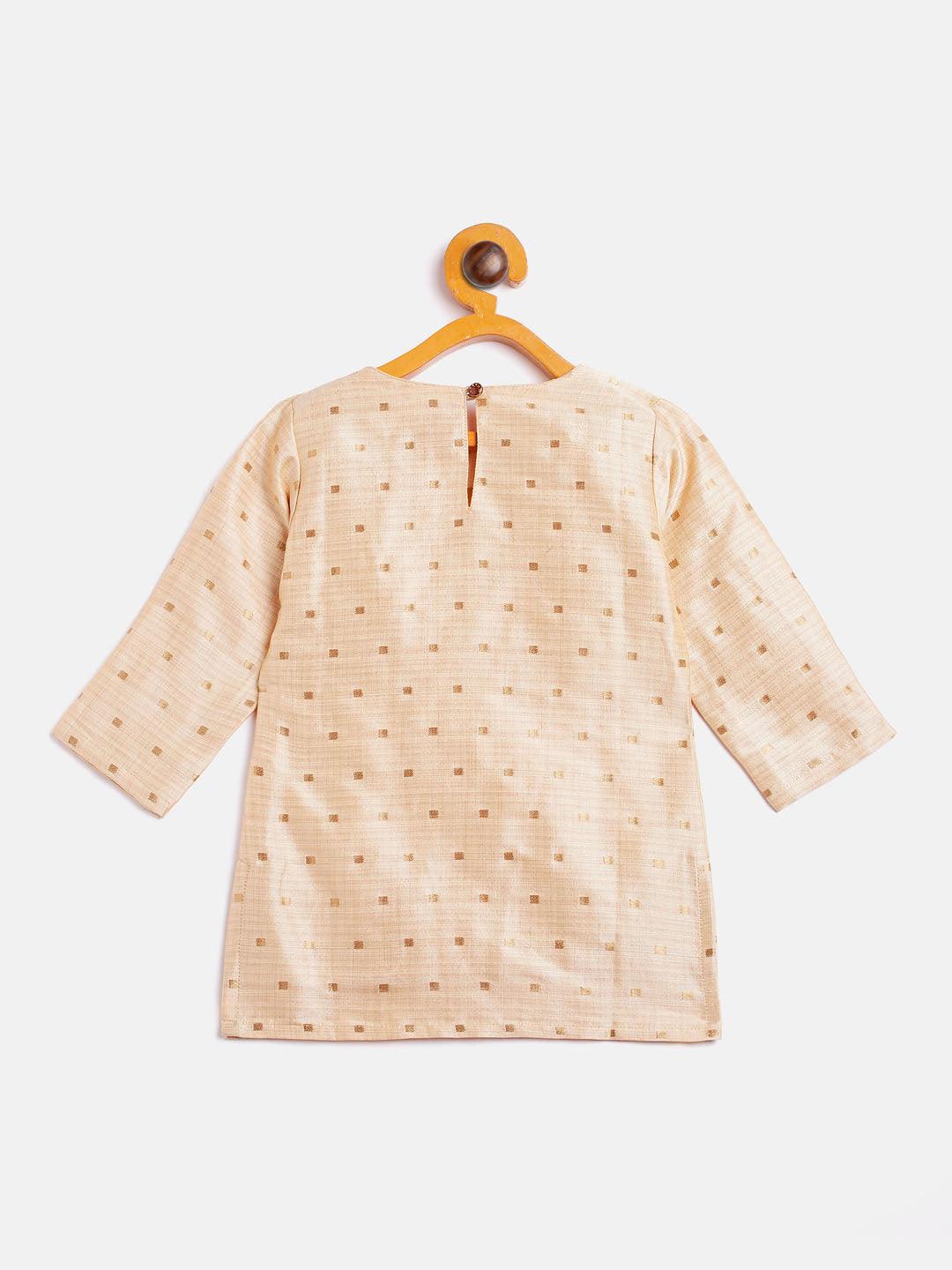 VASTRAMAY SISHU Girls' Gold Zari Kurta And Rose Gold Sharara Set - Uboric