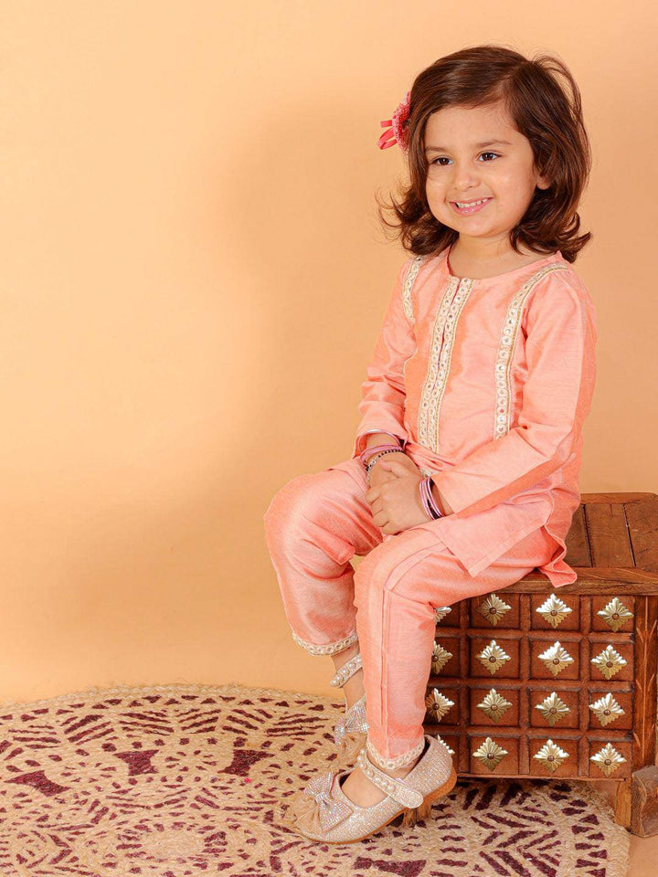 VASTRAMAY SISHU Girls' Pink Viscose Kurta And Straight Pant Set - Uboric