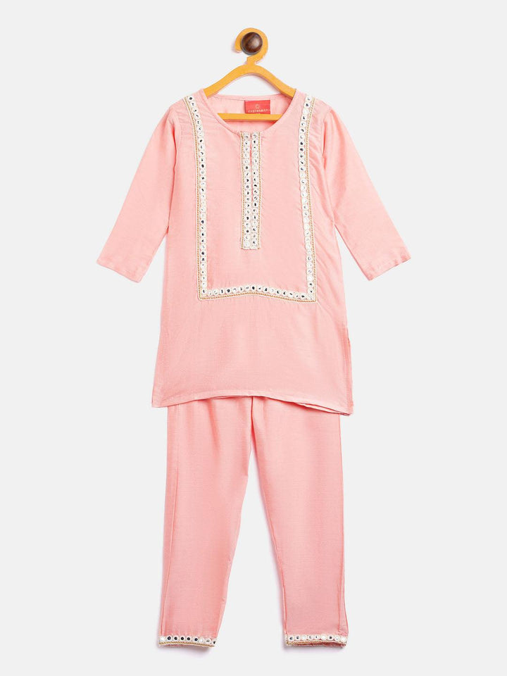 VASTRAMAY SISHU Girls' Pink Viscose Kurta And Straight Pant Set - Uboric