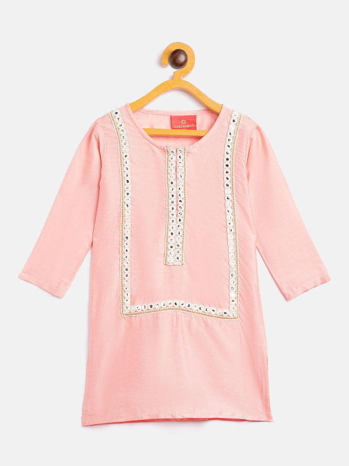 VASTRAMAY SISHU Girls' Pink Viscose Kurta And Straight Pant Set - Uboric