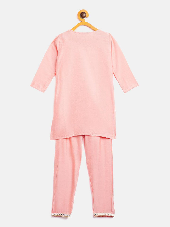 VASTRAMAY SISHU Girls' Pink Viscose Kurta And Straight Pant Set - Uboric