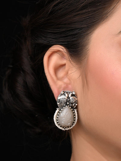 Vidaa Contemporary Smoke White Oxidised Earrings - Uboric