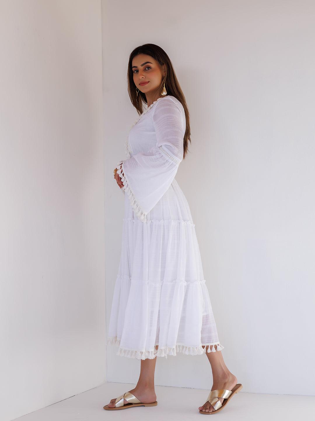 White Chiffon Midi Dress - Uboric