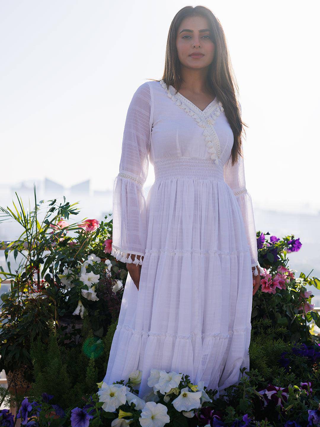 White Chiffon Midi Dress - Uboric