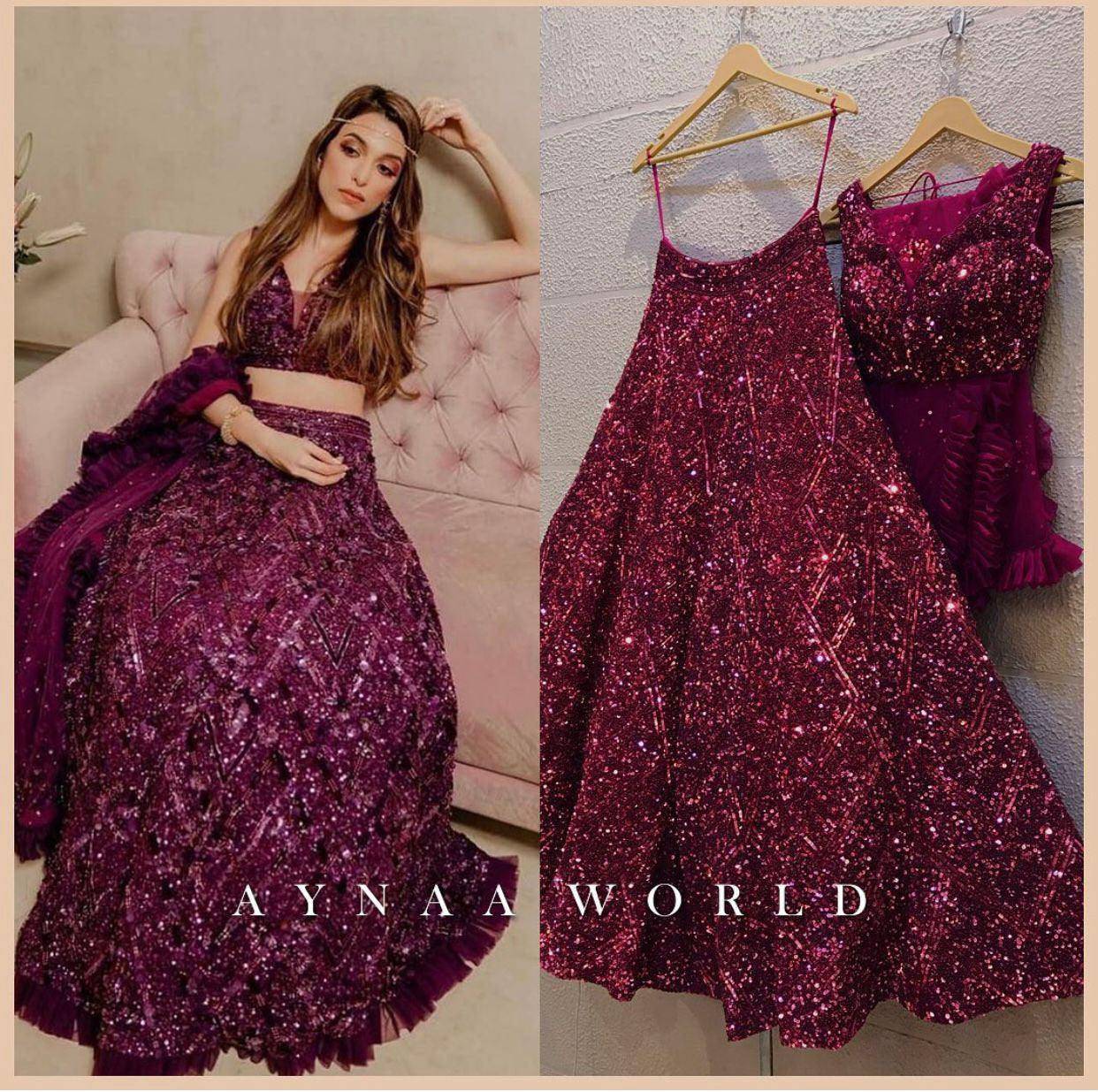 Purple Velvet Lehenga Choli And Net Duptta With Thread Work And Sequence Work For Women , Party Wear Lehenga selling Choli For Women , Lehenga Choli