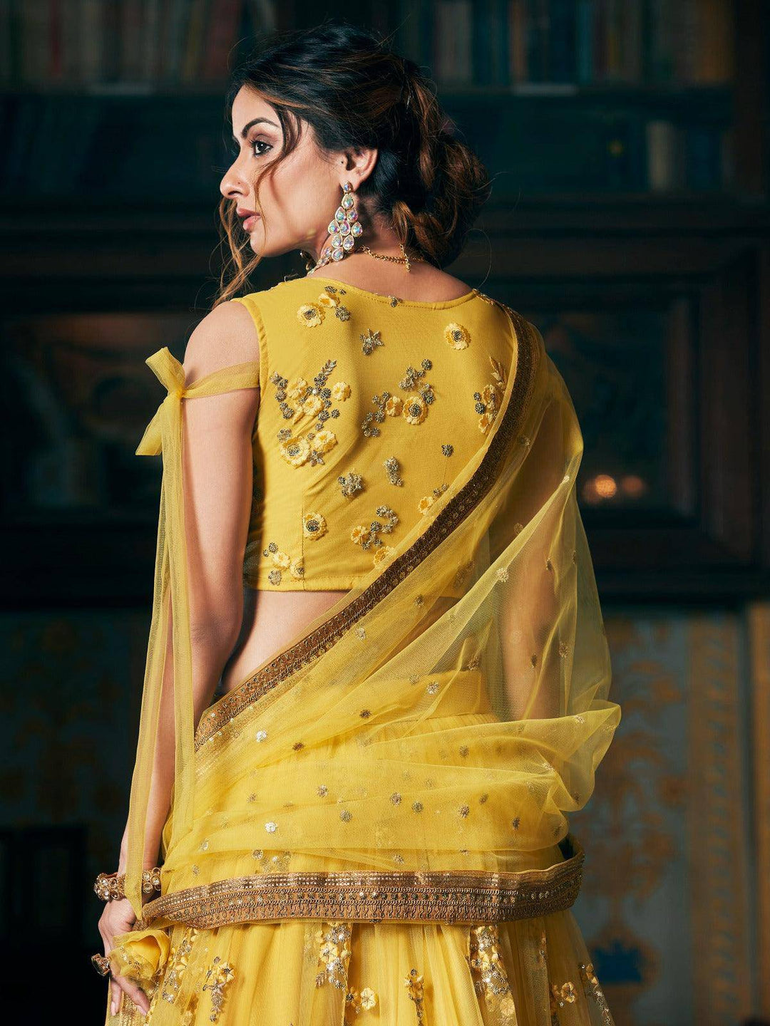 Yellow Embroidery Stitched Net Lehenga - Ready to wear - Uboric