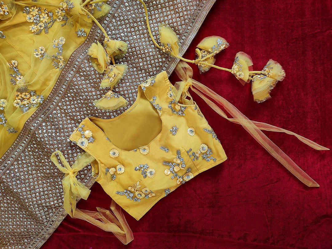 Yellow Embroidery Stitched Net Lehenga - Ready to wear - Uboric