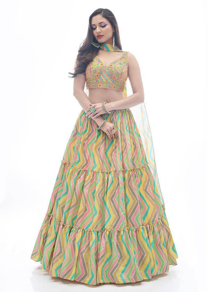 Zig-Zag Pattern Designer Printed Lehenga - Ready to wear - Uboric