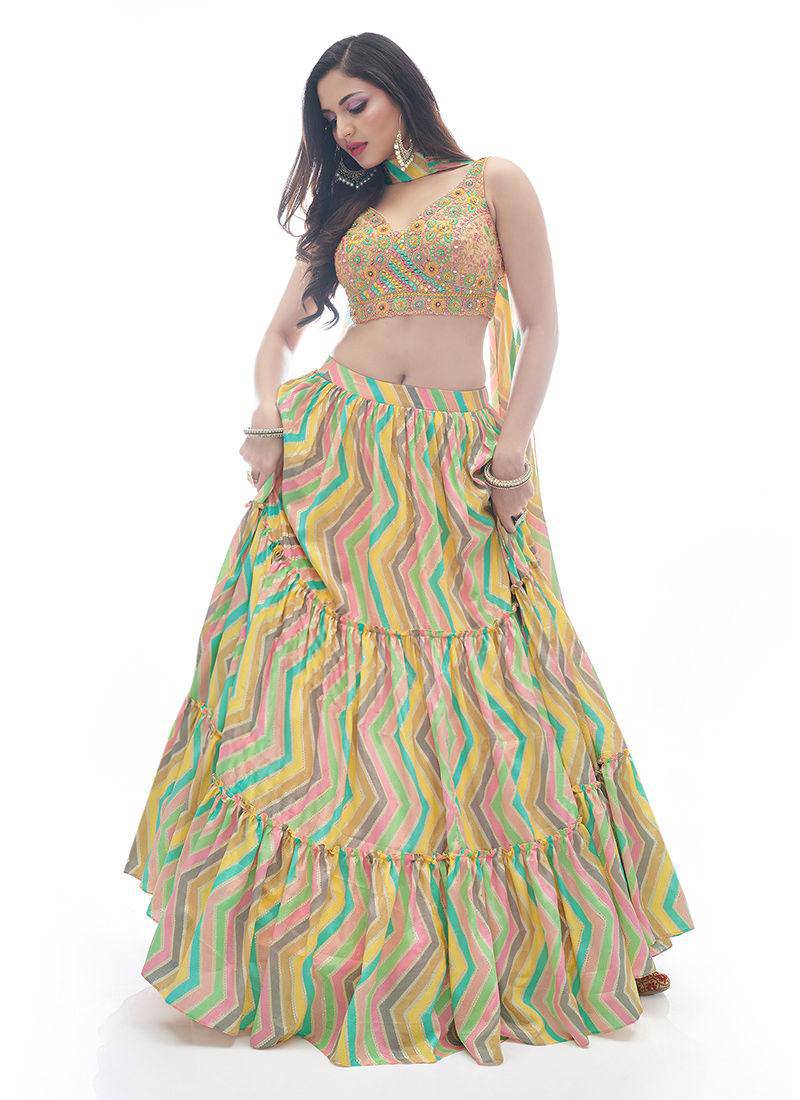 Zig-Zag Pattern Designer Printed Lehenga - Ready to wear - Uboric