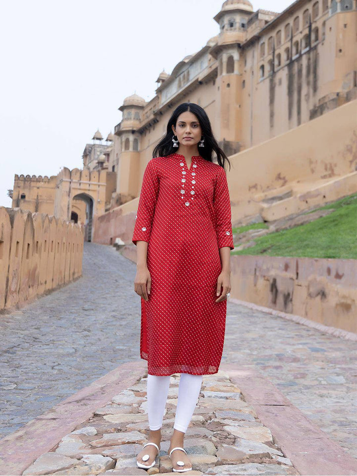 Zoya Red Leheriya Kurta - Uboric